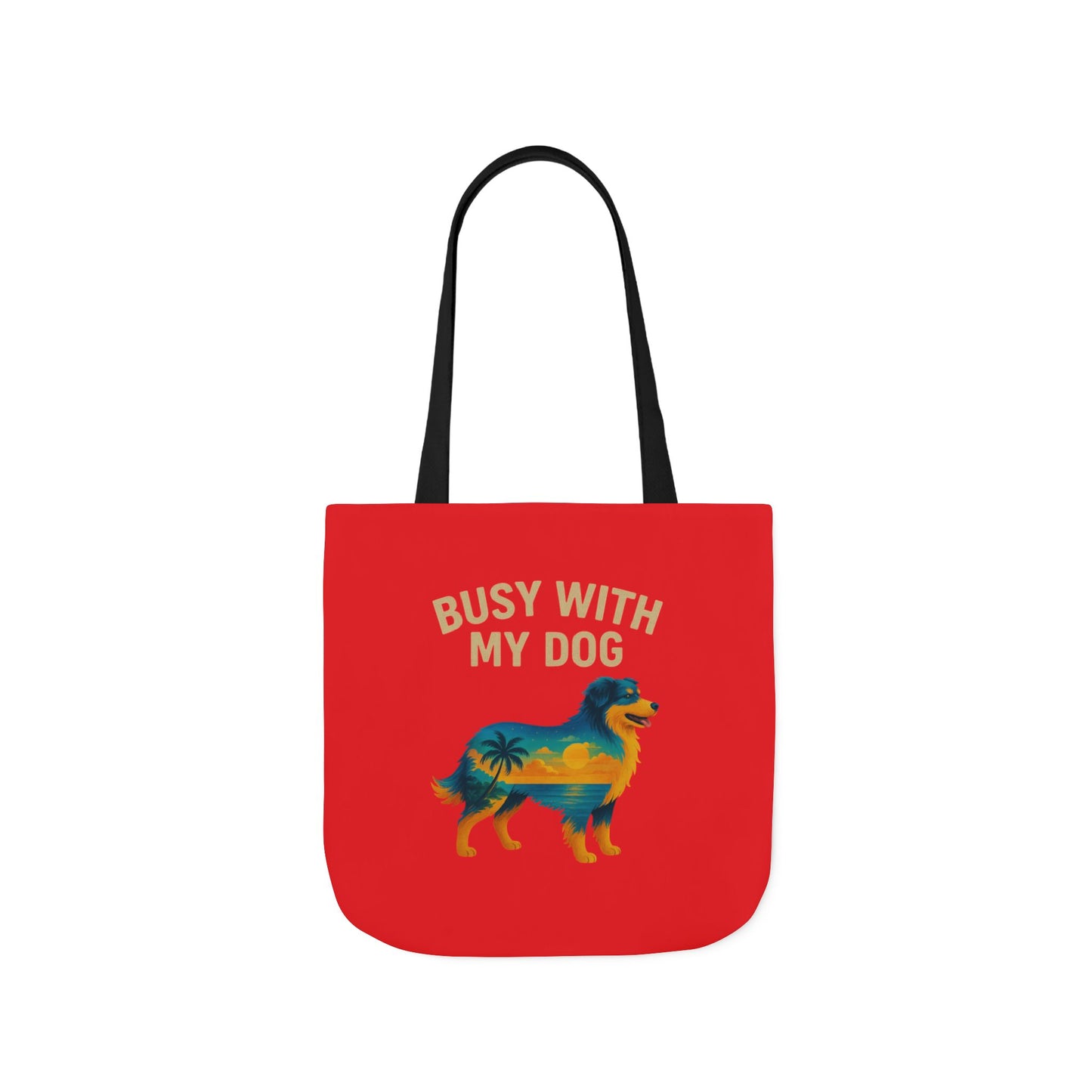 Busy With My Dog Canvas Tote Bag | Colorful Tropical Dog Illustration