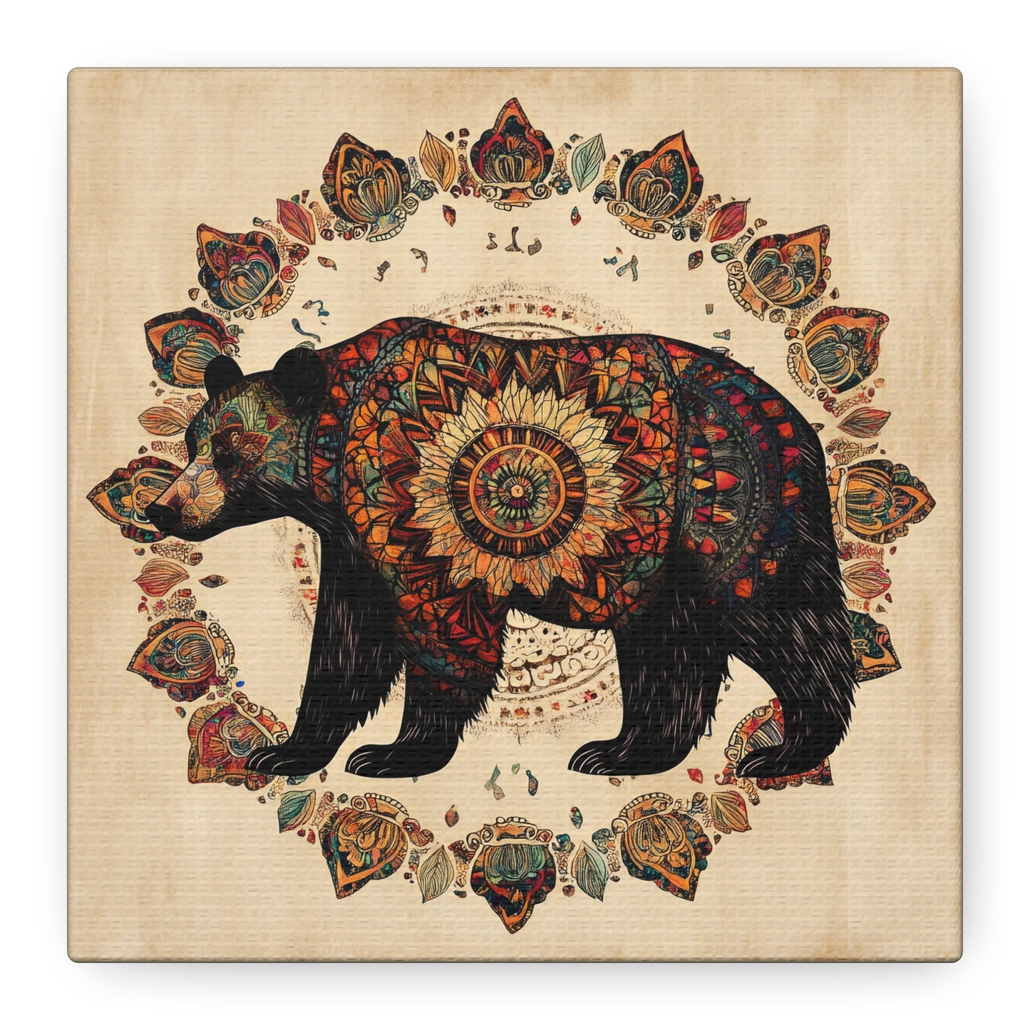 Bohemian Mandala Bear Matte Canvas Wall Art | Stretched Canvas