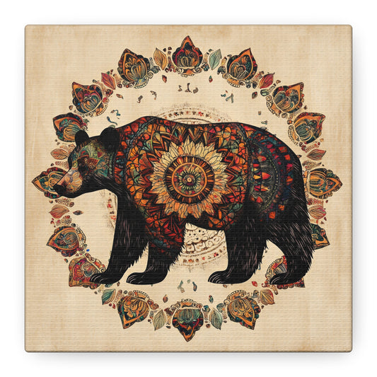 Bohemian Mandala Bear Matte Canvas Wall Art | Stretched Canvas