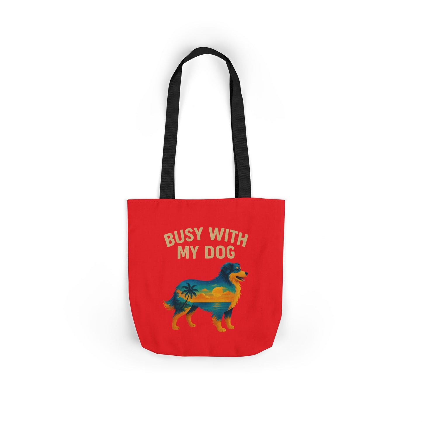 Busy With My Dog Canvas Tote Bag | Colorful Tropical Dog Illustration