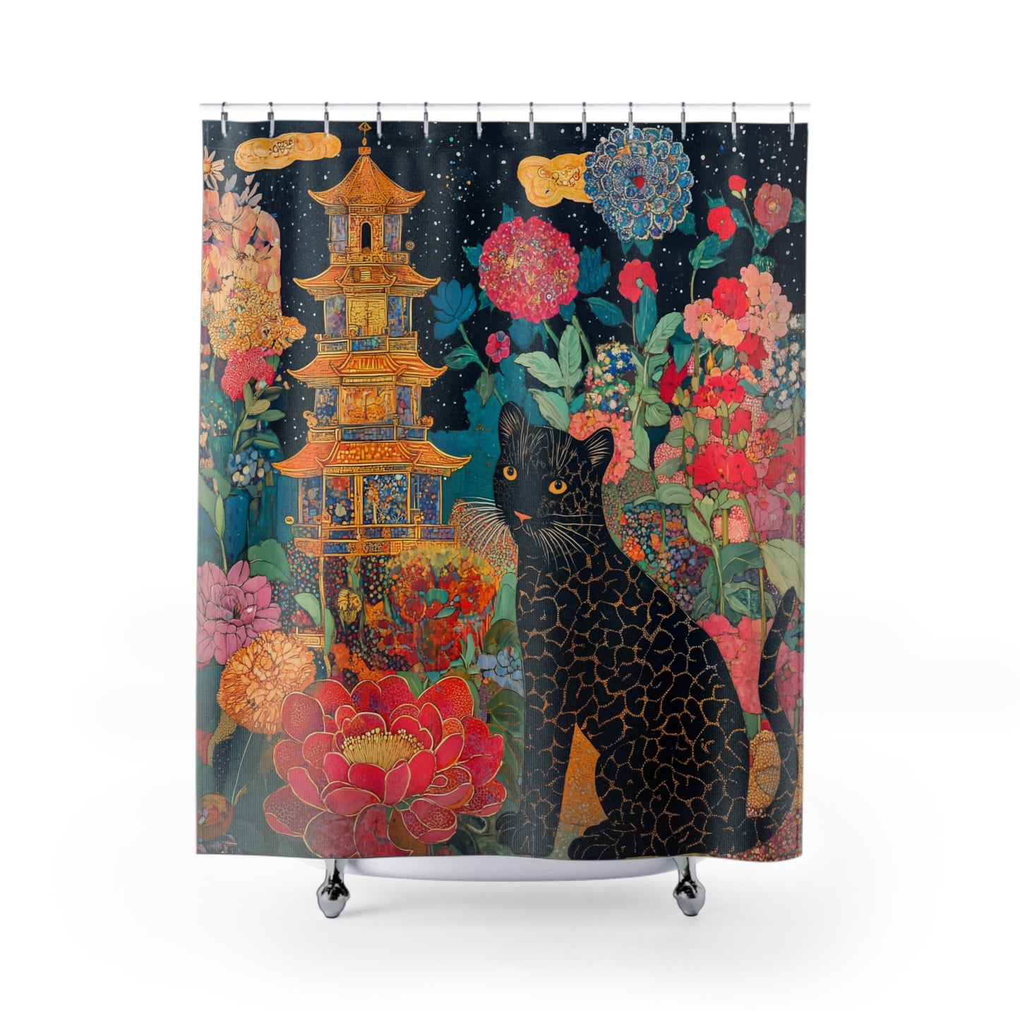 Black Leopard Floral Shower Curtain - Elegant Home Decor, Stylish Bathroom Accent, Bohemian Vibe, Gift for Her, Housewarming