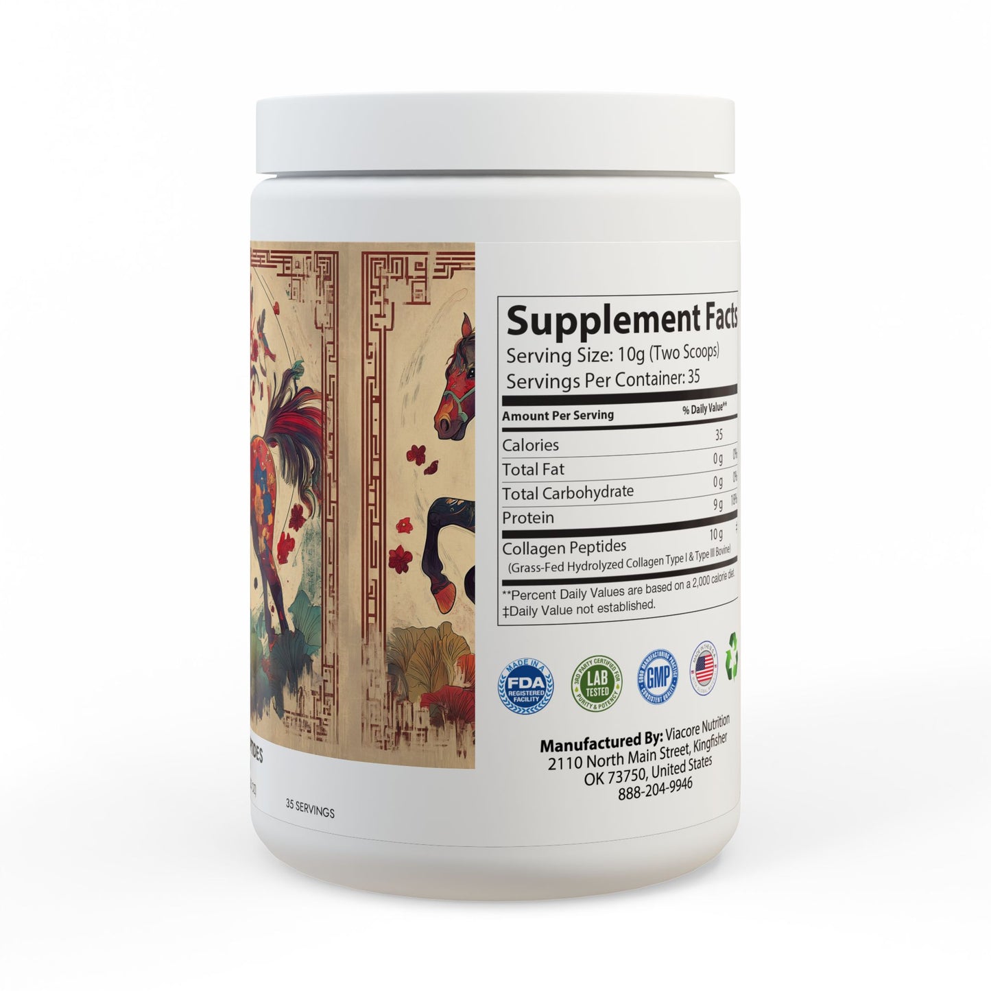 Collagen Peptides Type I & III Supplement (350g, 12.3oz) Year of The Fire Horse Illustration