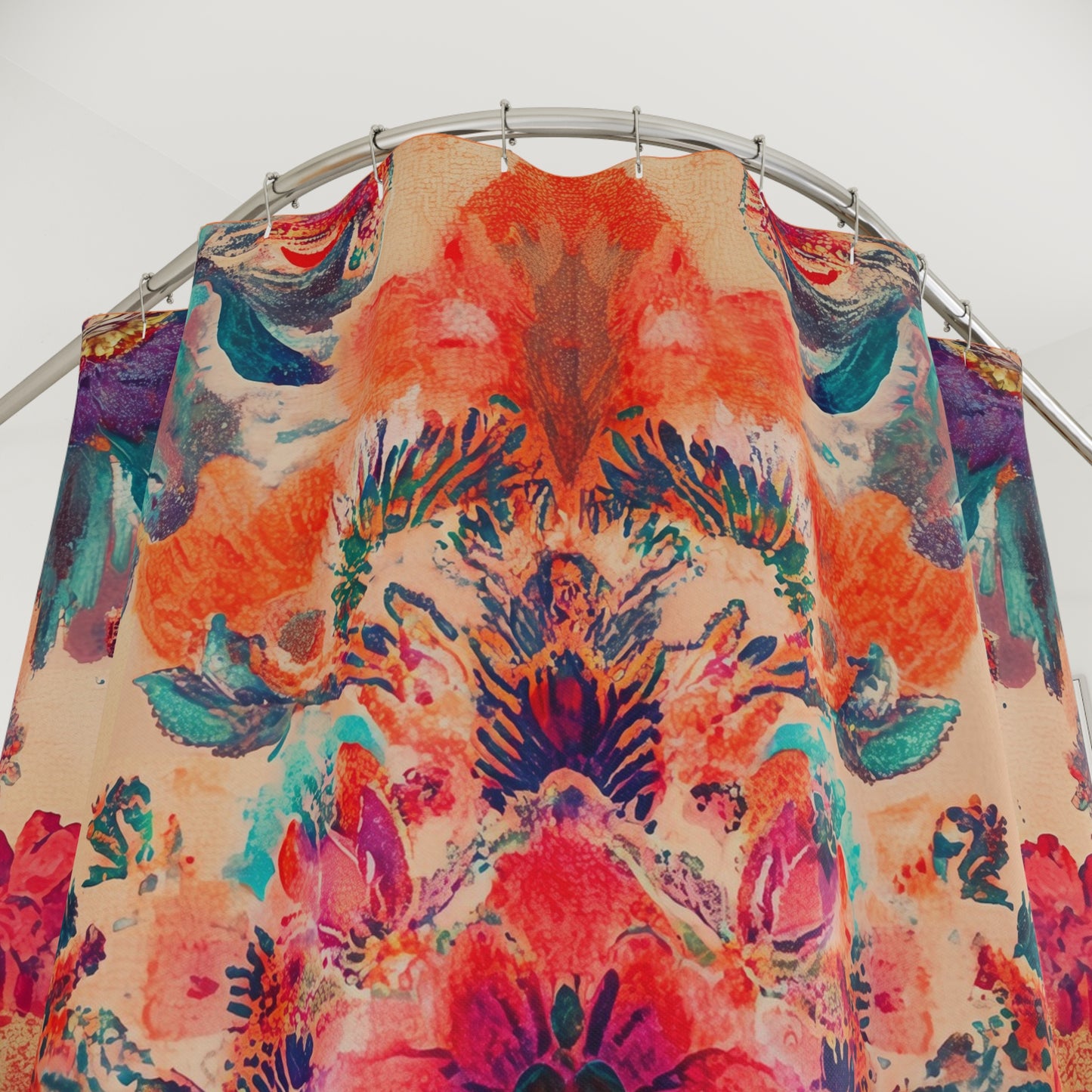 Boho Watercolor Floral Shower Curtain Vibrant Mandala Bathroom Decor
