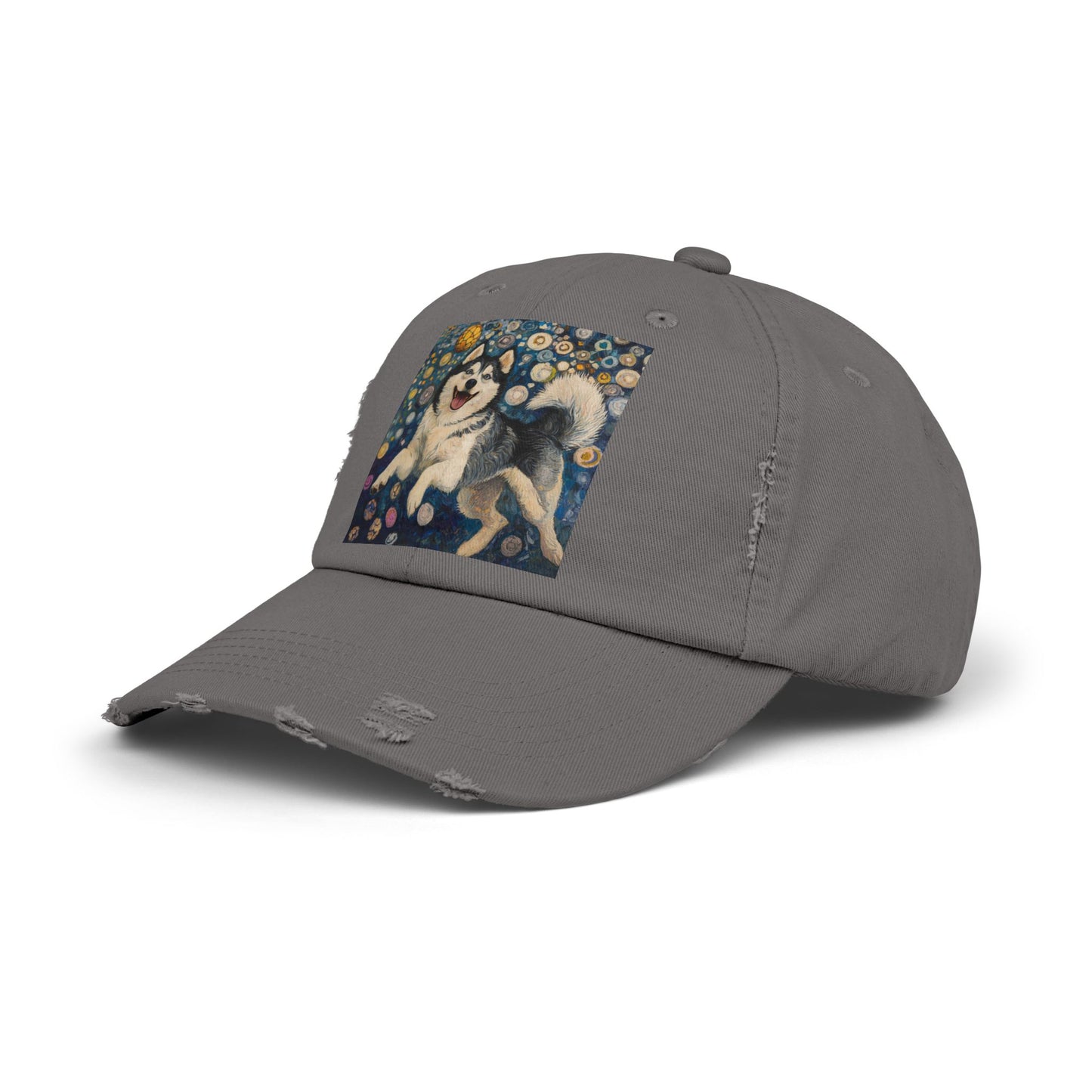 Husky Dog Cap, Distressed Adjustable Hat, Pet Lover Gift, Cute Casual Fashion, Unique Animal Apparel