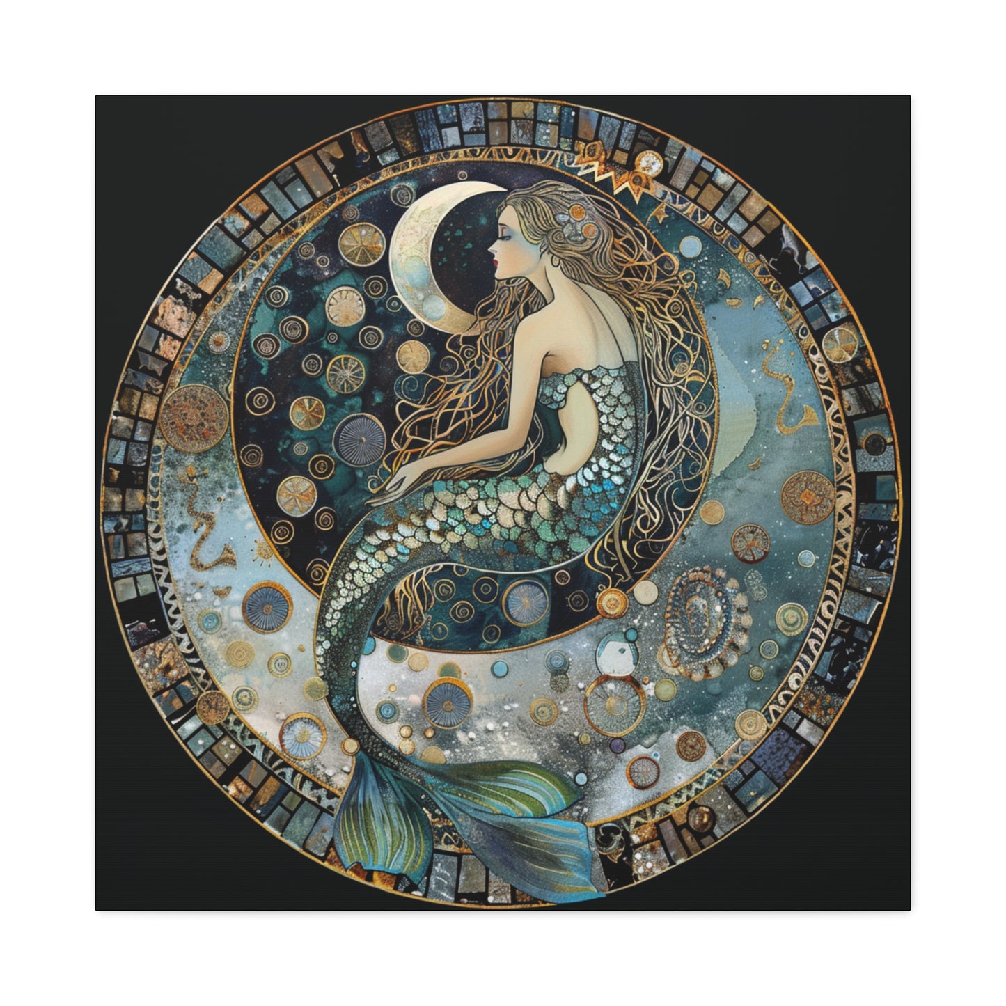 Mermaid Moon Canvas Art Print, Ocean Decor, Fantasy Artwork, Nautical Home Wall Art, Ethereal Gift for Sea Lovers