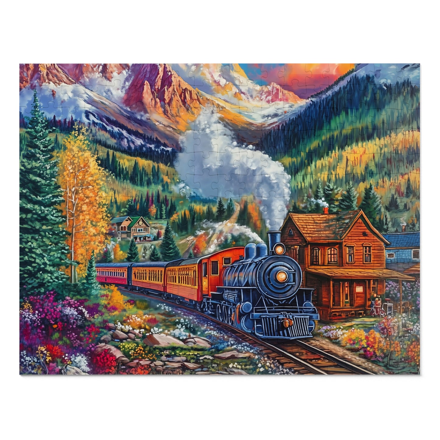 Scenic Mountain Steam Train Jigsaw Puzzle with Tin | 500pc Colorado Landscape Puzzle