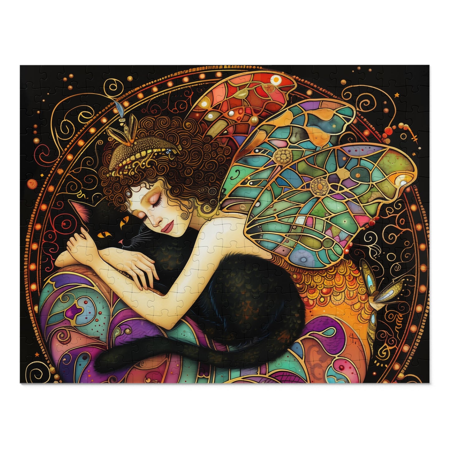 Sleeping Fairy with Black Cat Jigsaw Puzzle
