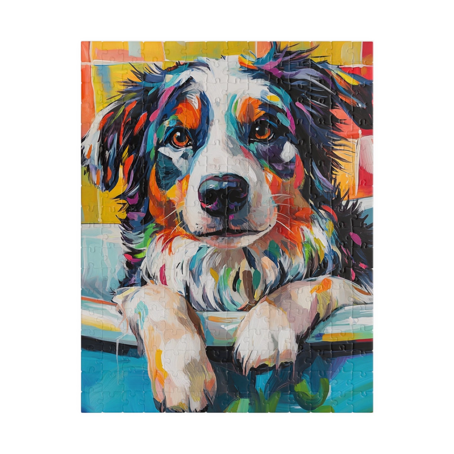 Bathtub Aussie Puppy Colorful Australian Shepherd Puzzle 520-Piece | Dog Art Jigsaw Puzzle