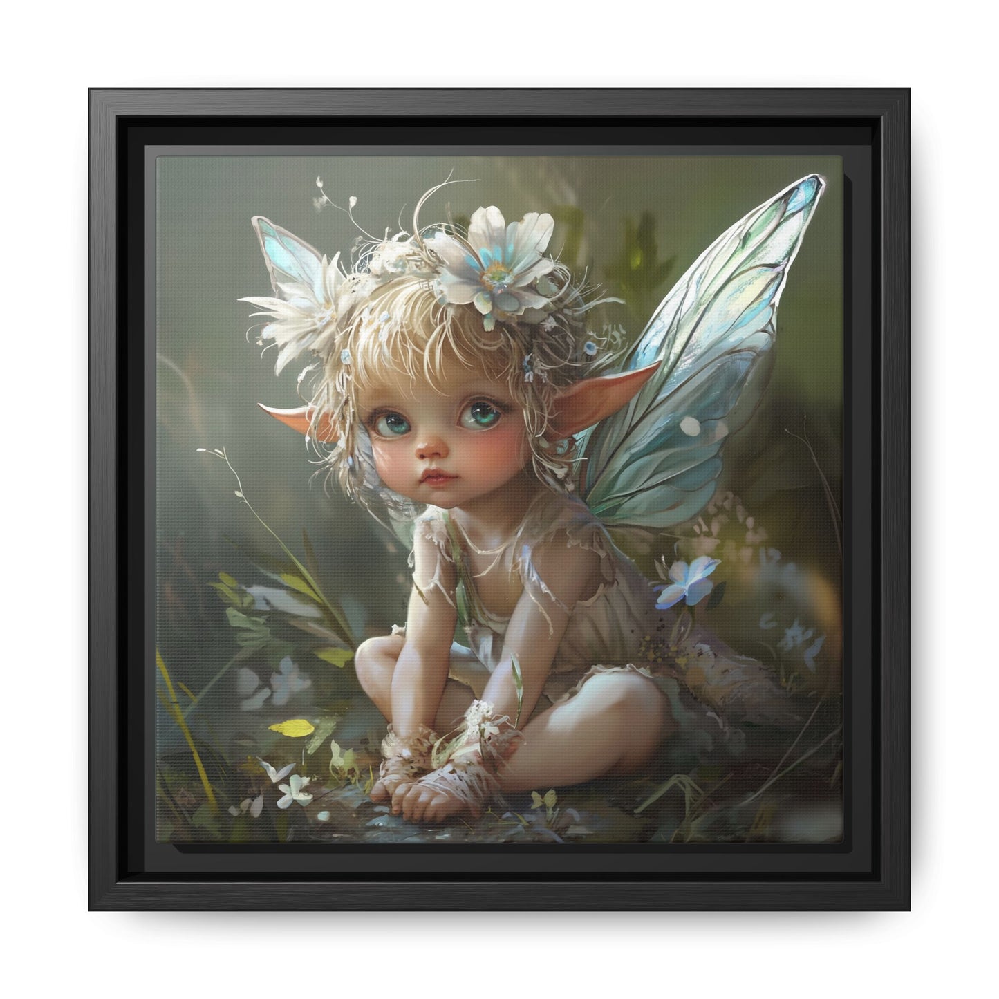 Baby Fairy Art Print, Framed Canvas, Whimsical Home Decor, Fairy Tale Gift, Magical Nursery Wall Art