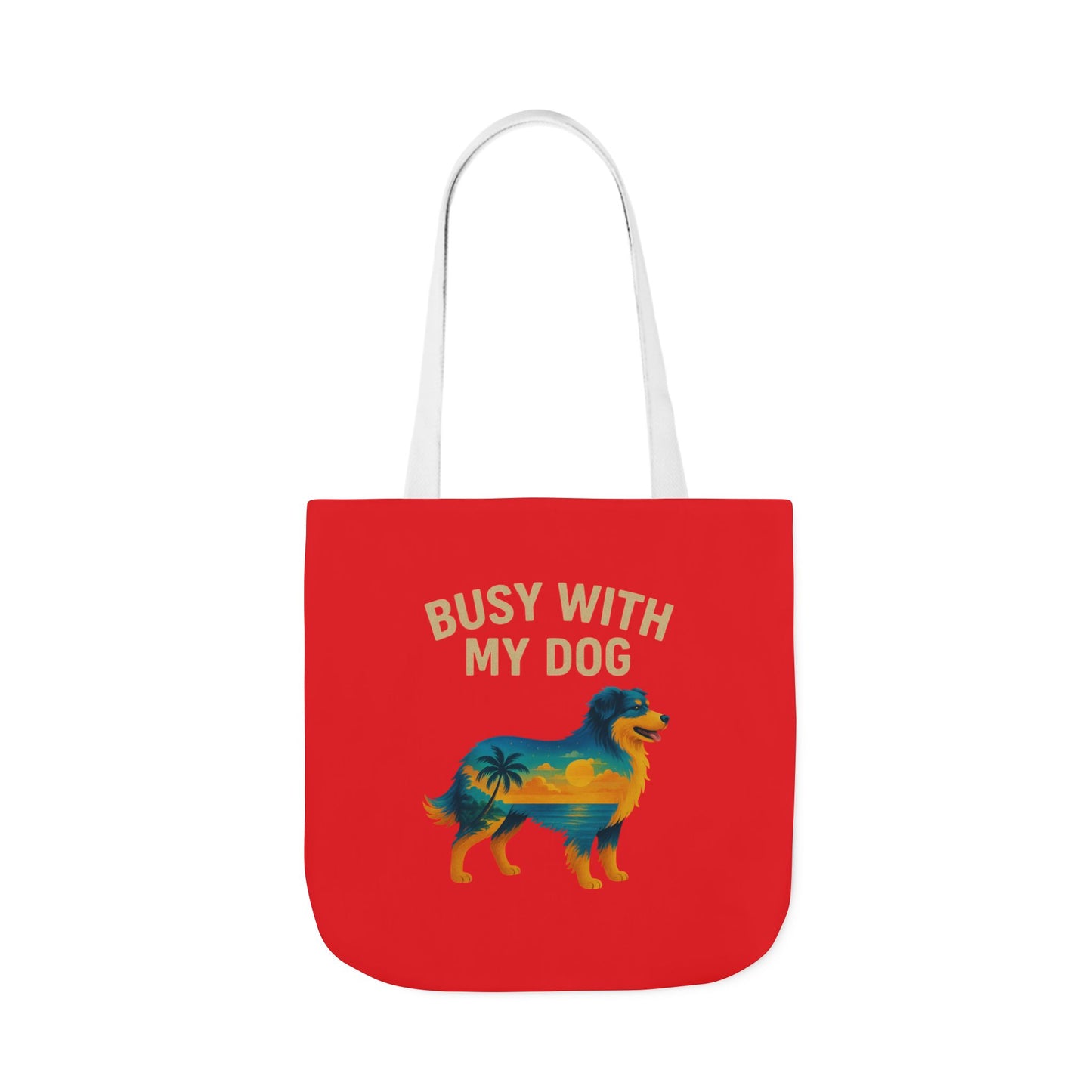 Busy With My Dog Canvas Tote Bag | Colorful Tropical Dog Illustration