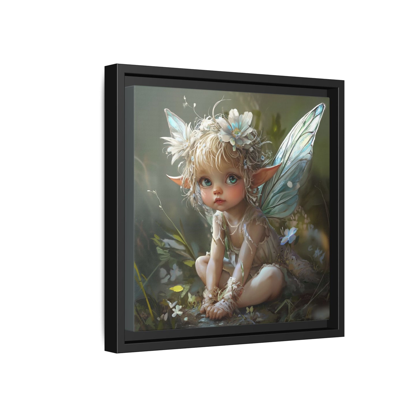 Baby Fairy Art Print, Framed Canvas, Whimsical Home Decor, Fairy Tale Gift, Magical Nursery Wall Art