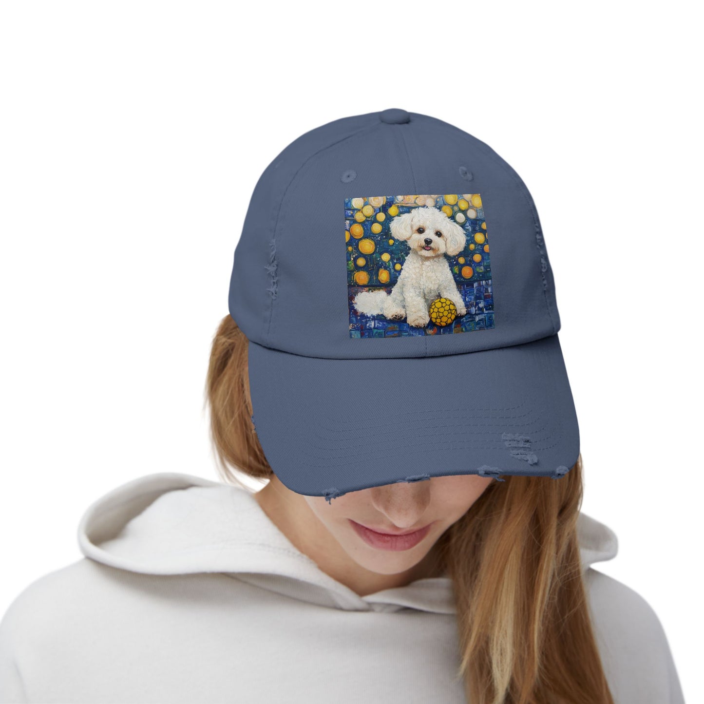 Bichon Frise Pickleball Unisex Distressed Cap with Adorable Dog Art | Pet Lover Gift, Casual Fashion, , Dog Mom Hat, Unique Dog Gift