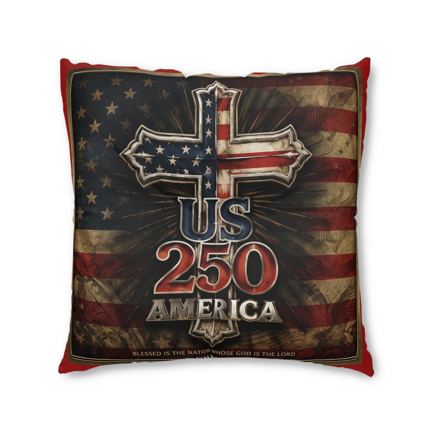 US 250 America Cross Tufted Floor Pillow Patriotic Flag Square Pillow