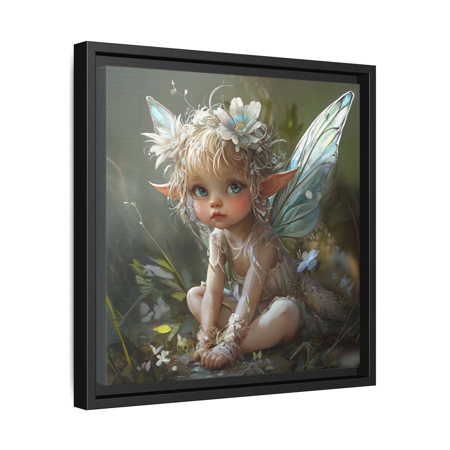 Baby Fairy Art Print, Framed Canvas, Whimsical Home Decor, Fairy Tale Gift, Magical Nursery Wall Art