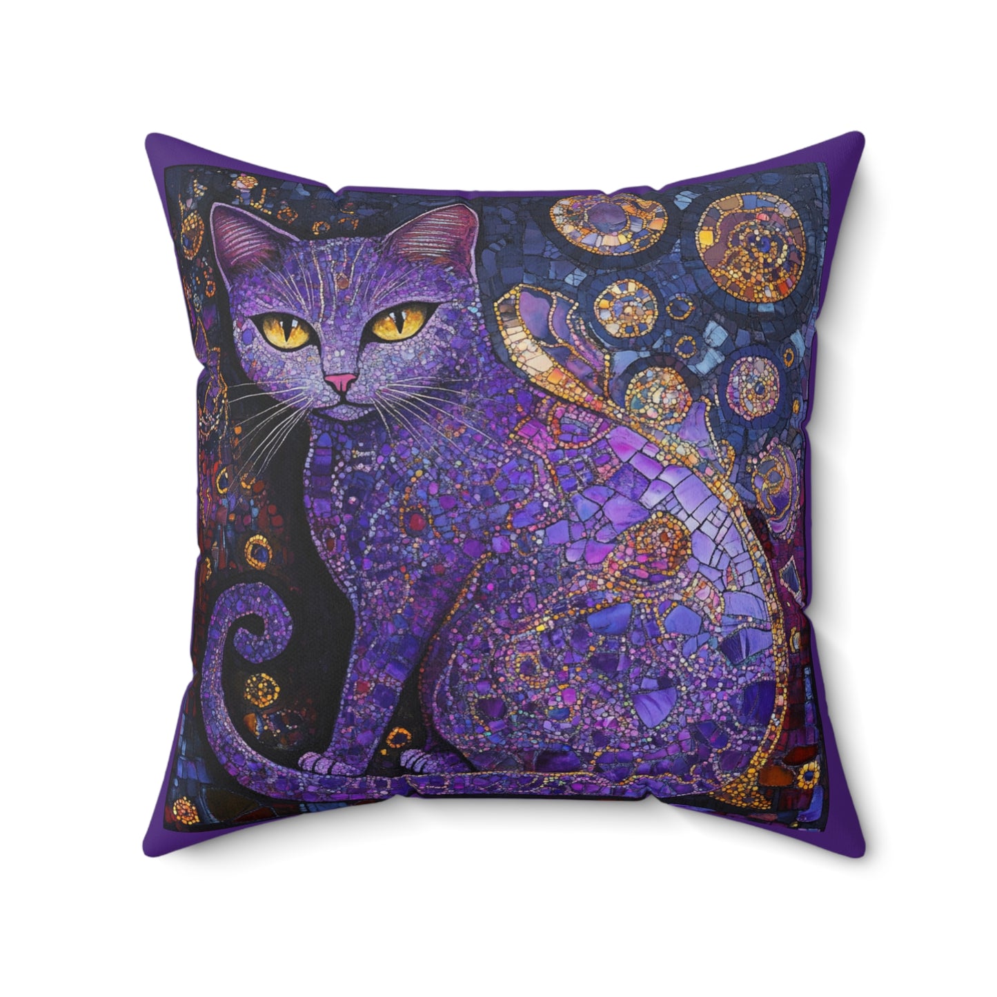 Crystal Cat Collection Amethyst Art Faux Suede Pillow, Decorative Cushion, Cat Lover Gift, Boho Home Decor, Unique Animal Pillow