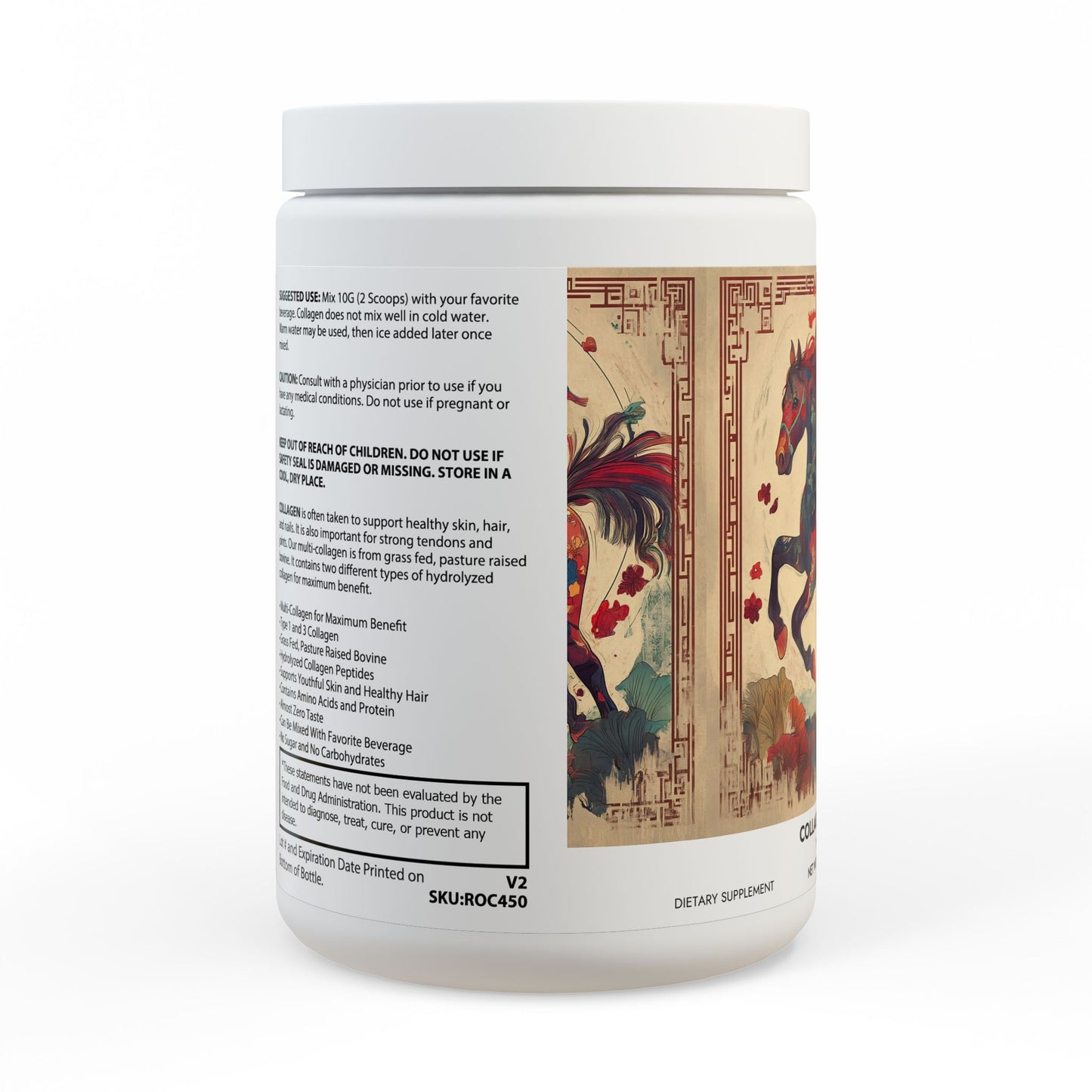 Collagen Peptides Type I & III Supplement (350g, 12.3oz) Year of The Fire Horse Illustration