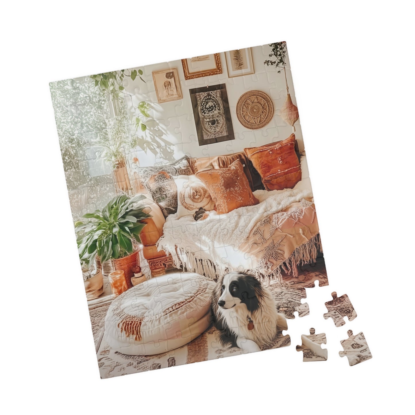 Cozy Boho Living Room Australian Shepherd Puzzle