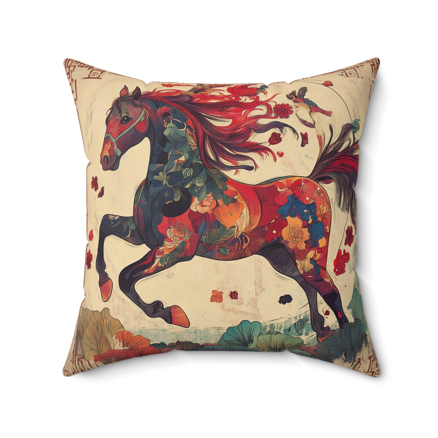Year of the Horse Faux Suede Square Pillow | Decorative Throw Pillow