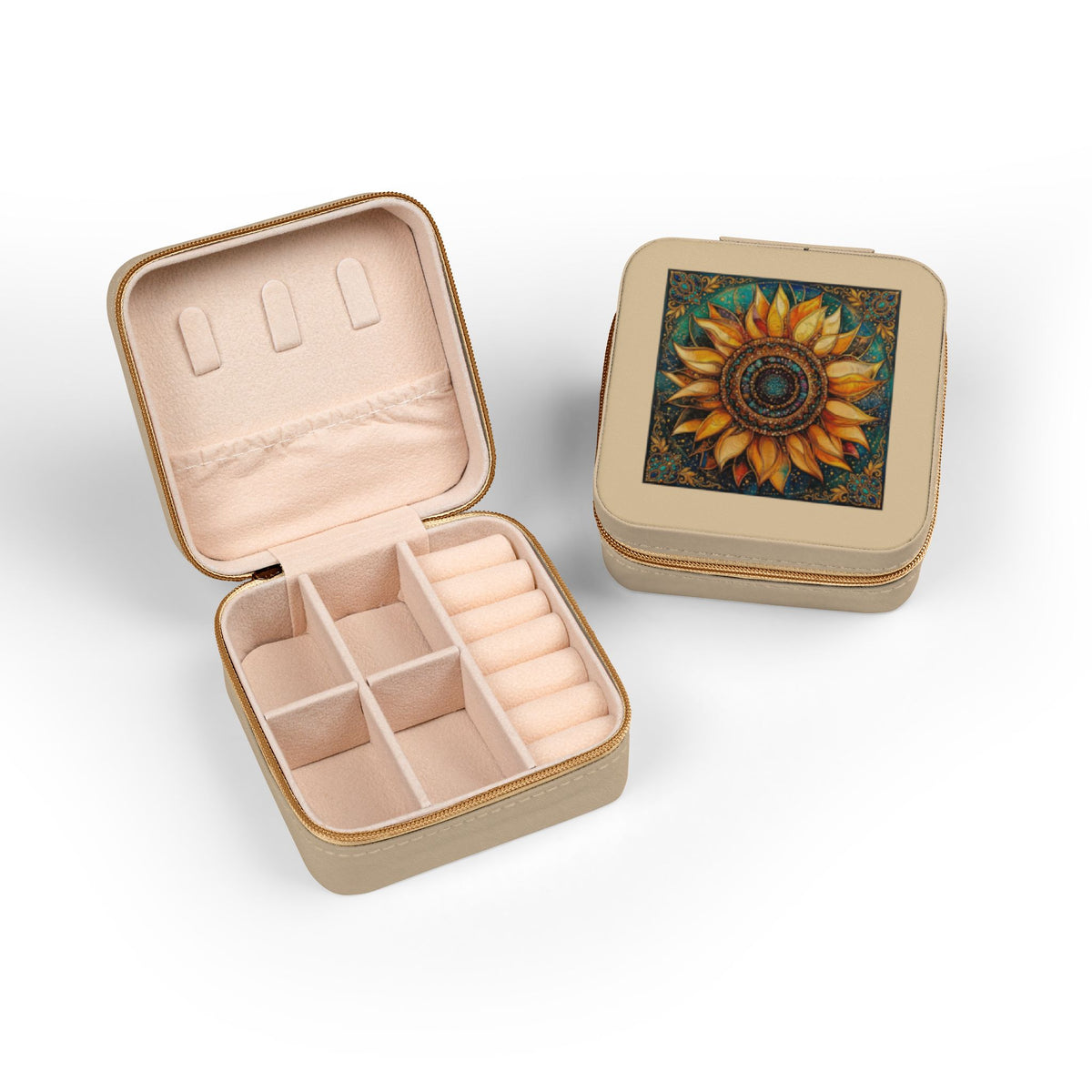 Sunflower Mosaic Jewelry Travel Case | Compact Portable Organizer