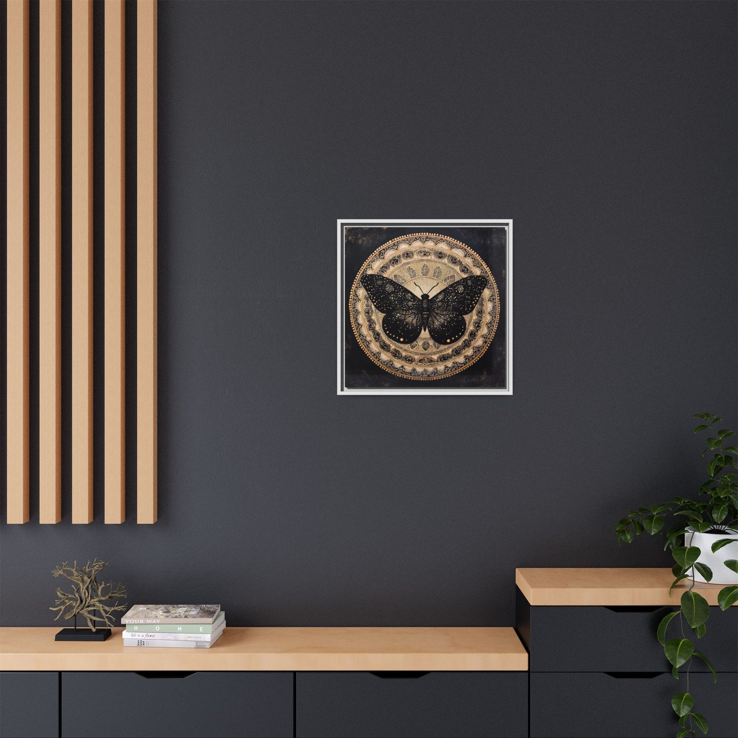 Black Moth Mandala Matte Canvas Framed | Wall Art