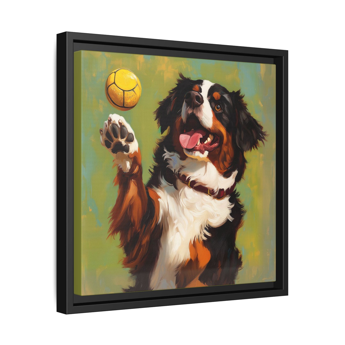 Bernese Mountain Dog Playing Picklball Canvas Wall Art, Matte Canvas Framed