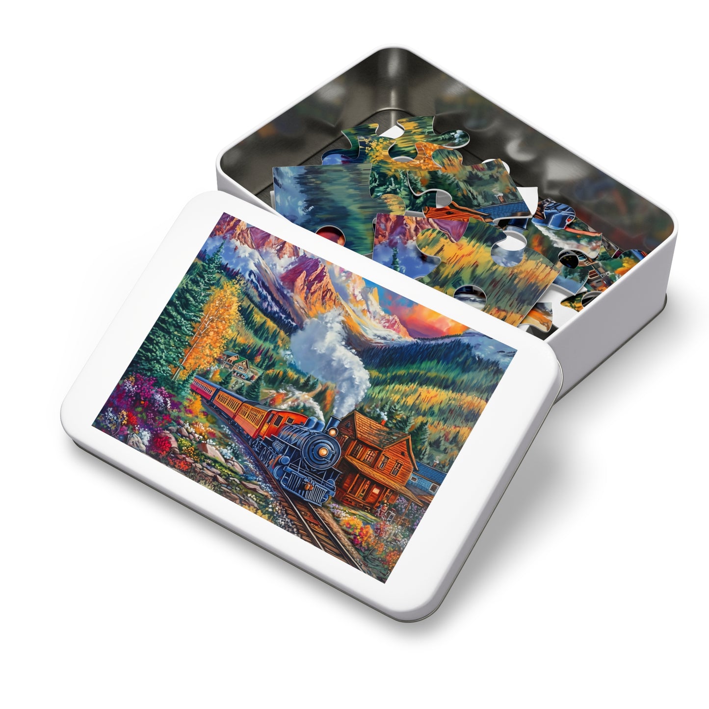 Scenic Mountain Steam Train Jigsaw Puzzle with Tin | 500pc Colorado Landscape Puzzle