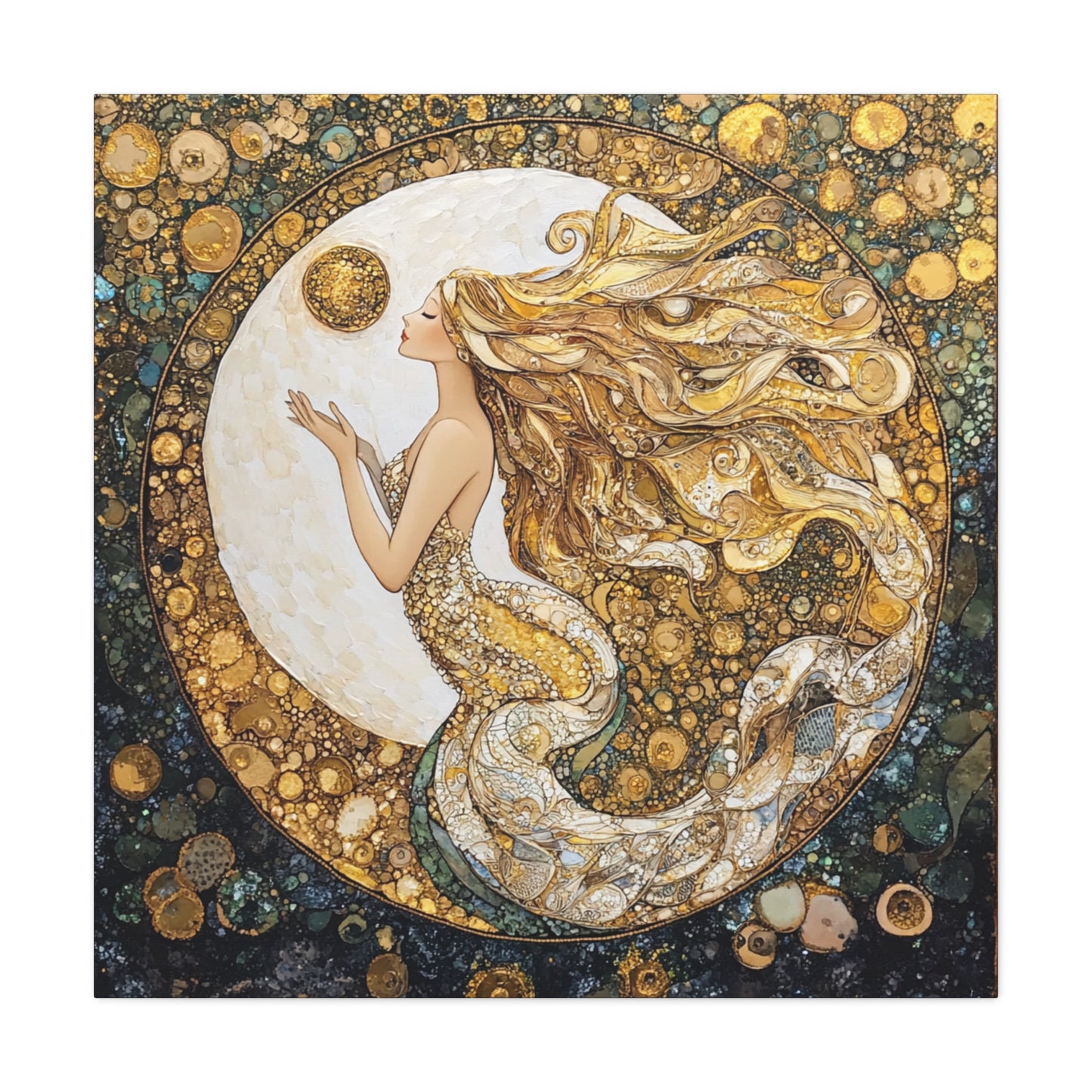Mermaid Moon Art Canvas, Whimsical Home Decor, Magical Gift for Art Lovers, Celestial Wall Art, Fantasy Room Decoration