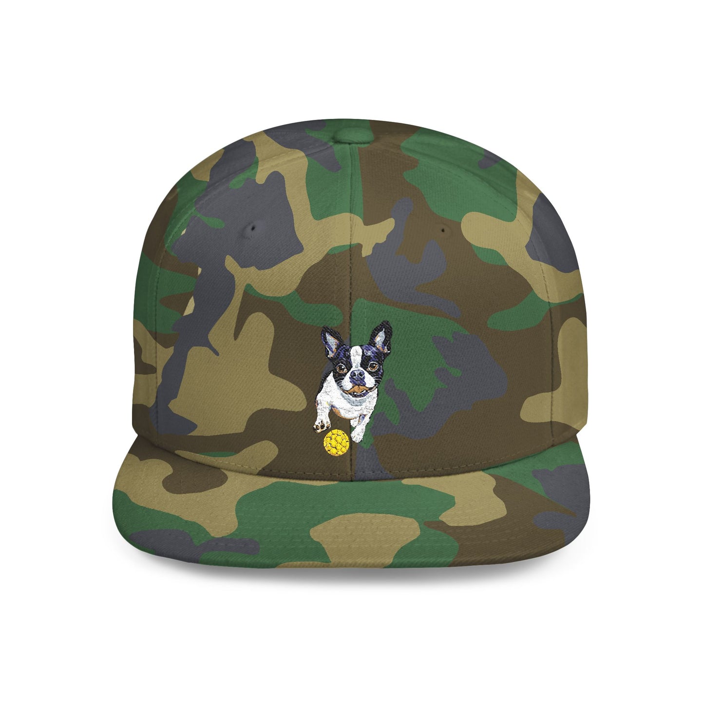 Picklball Boston Terrier Flat Bill Snapback Cap