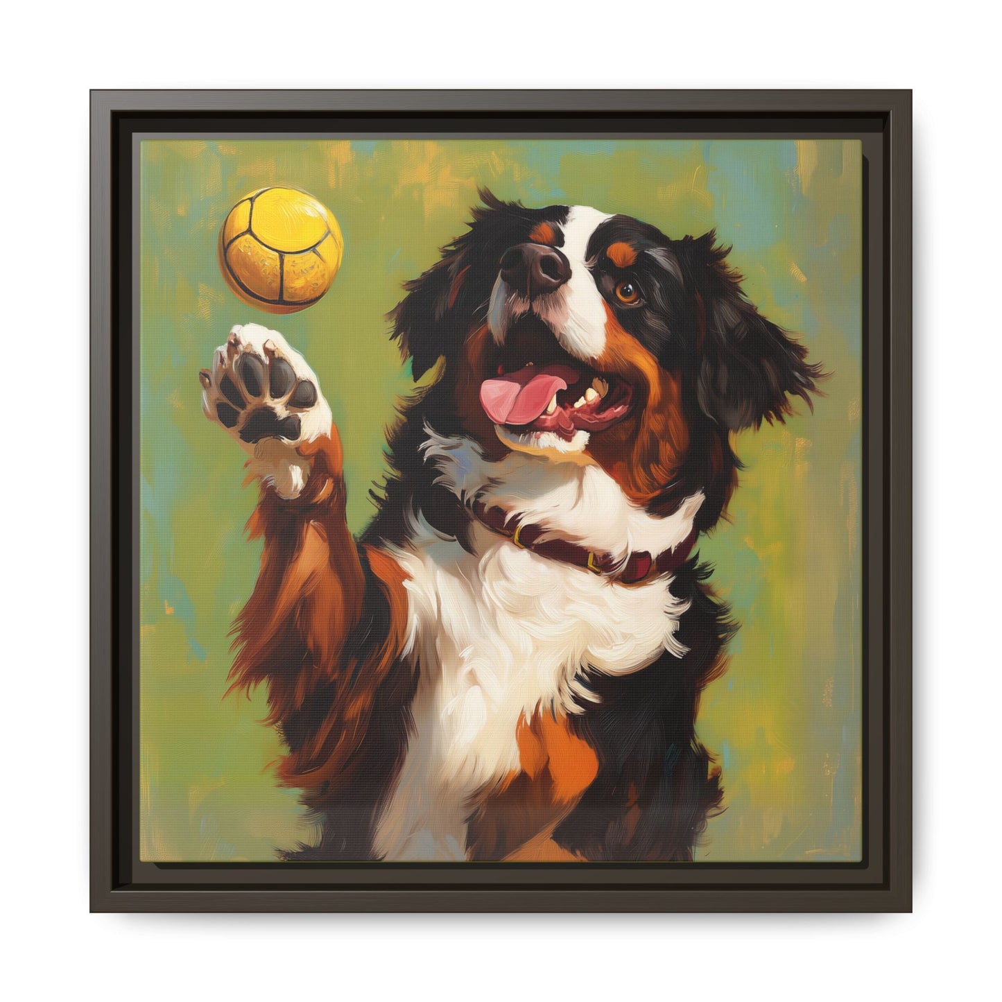 Bernese Mountain Dog Playing Picklball Canvas Wall Art, Matte Canvas Framed