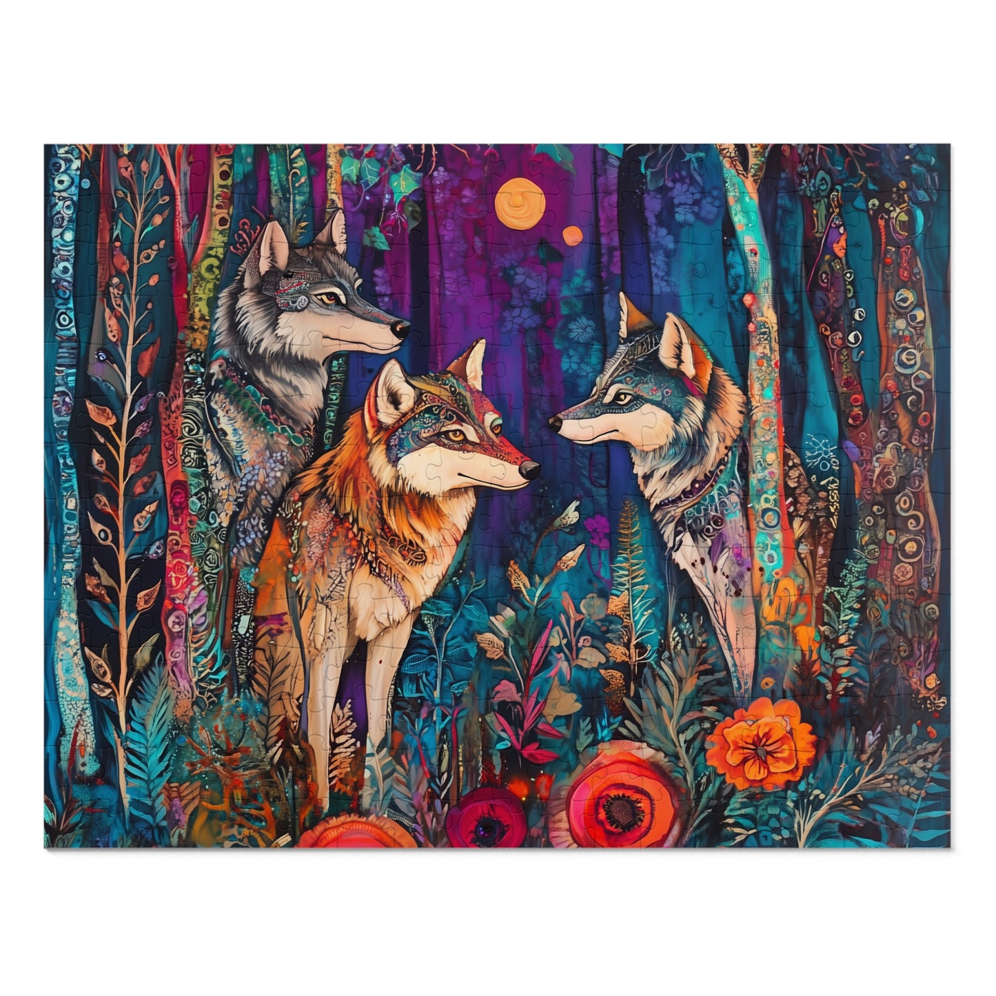 Colorful Forest Wolves Jigsaw Puzzle with Tin | 500pc Wildlife Puzzle