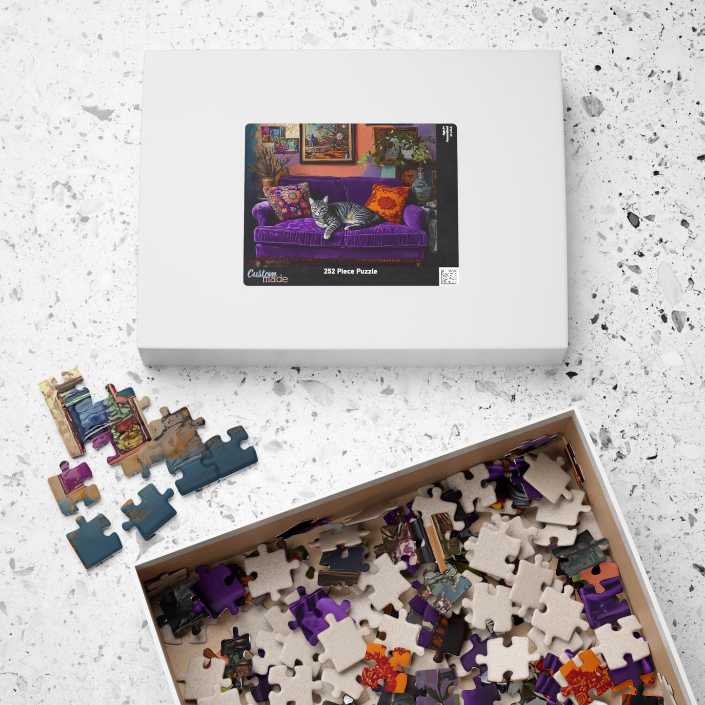 Tabby "House Cat" on Purple Couch Puzzle | 252-1014 Piece Jigsaw