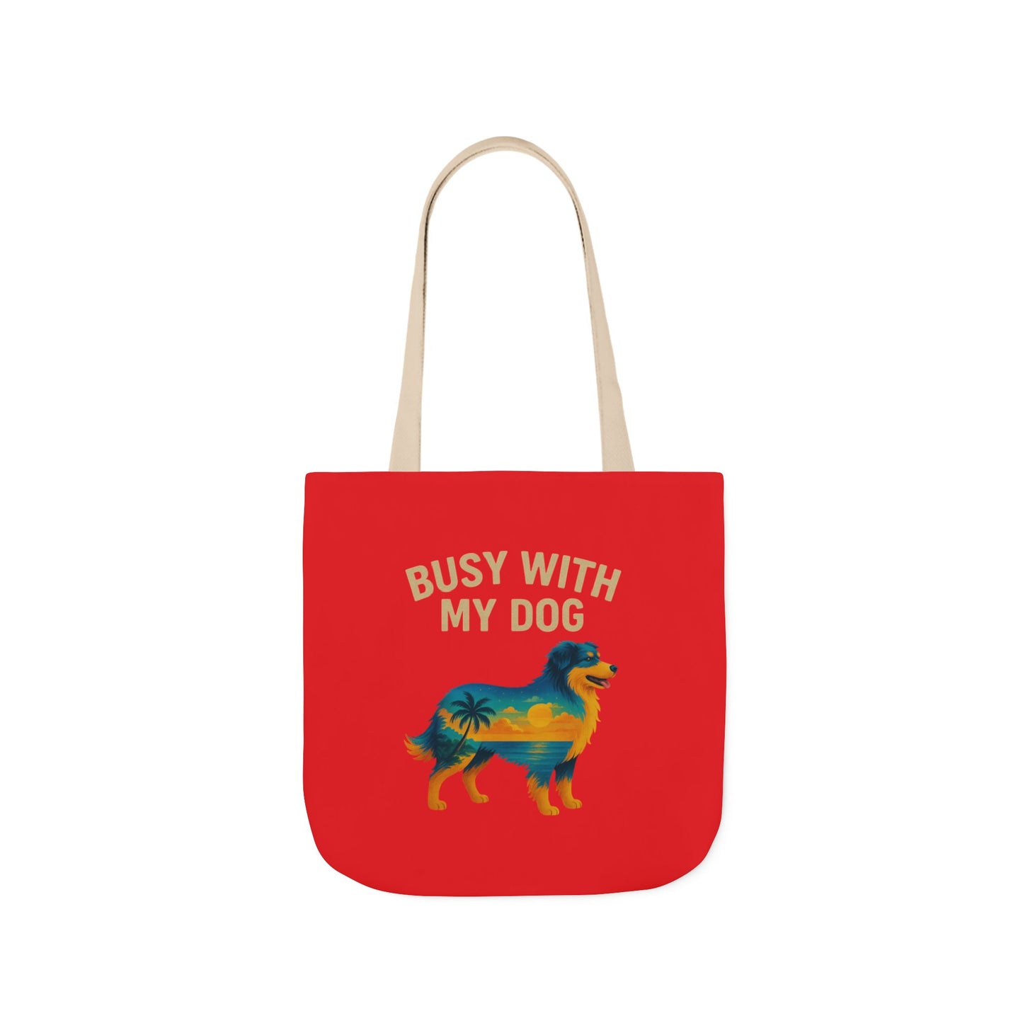 Busy With My Dog Canvas Tote Bag | Colorful Tropical Dog Illustration