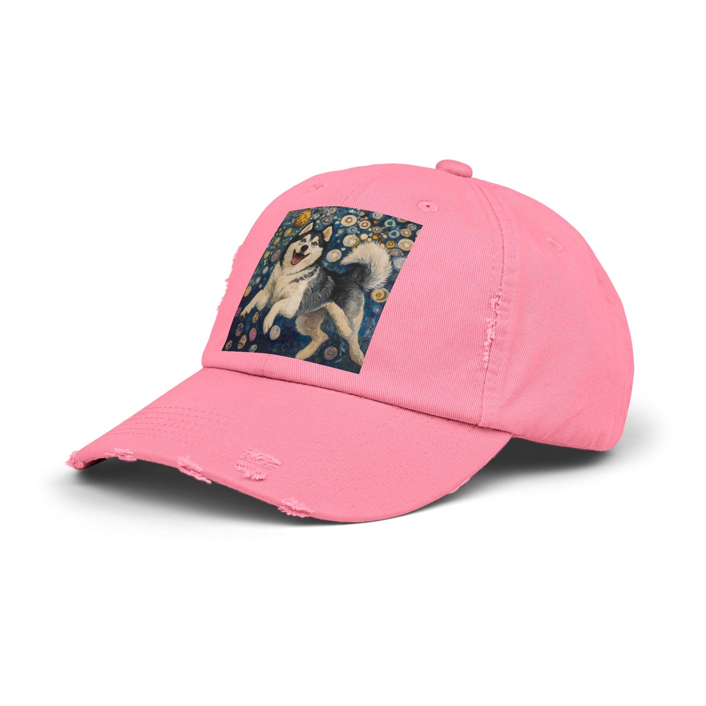 Husky Dog Cap, Distressed Adjustable Hat, Pet Lover Gift, Cute Casual Fashion, Unique Animal Apparel