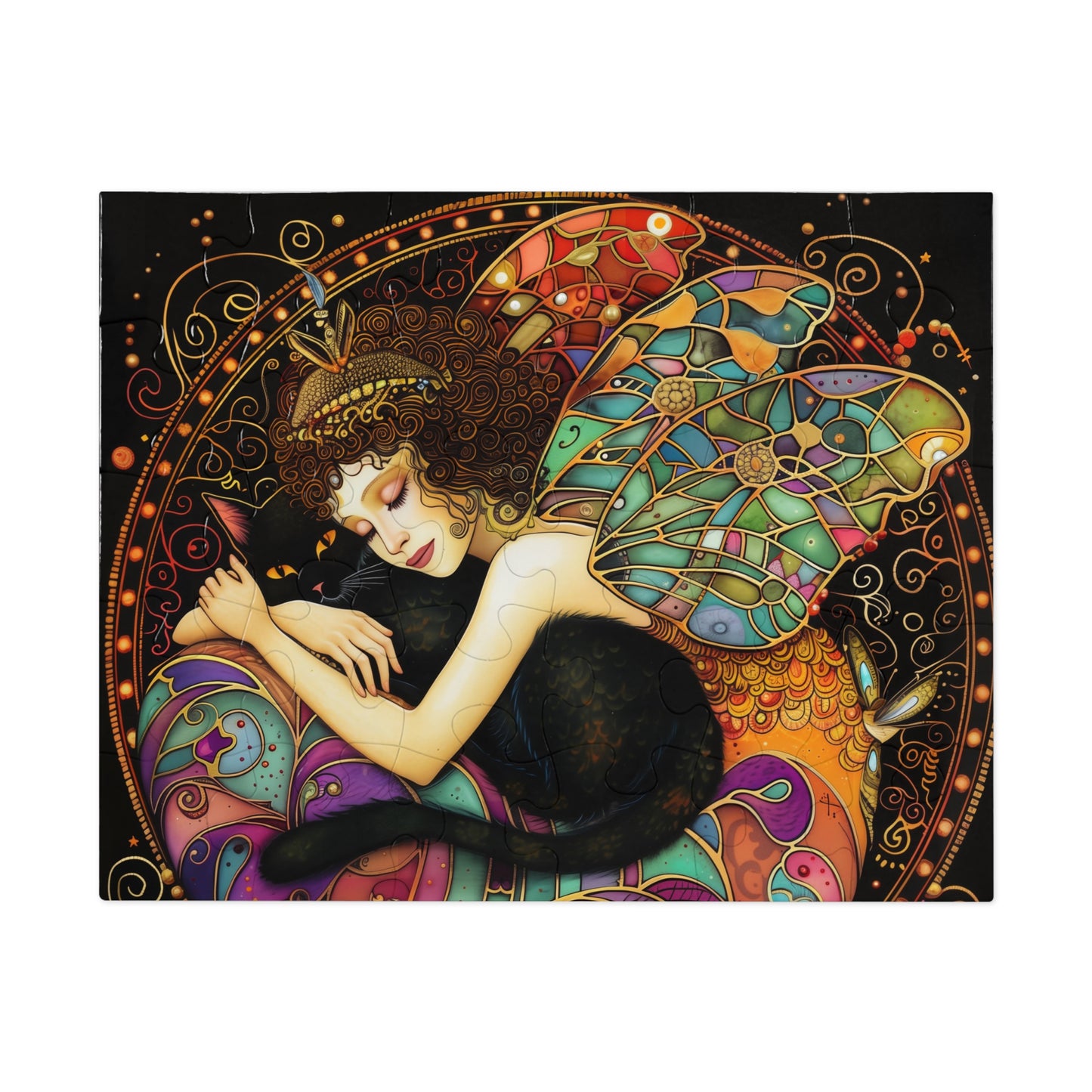 Sleeping Fairy with Black Cat Jigsaw Puzzle