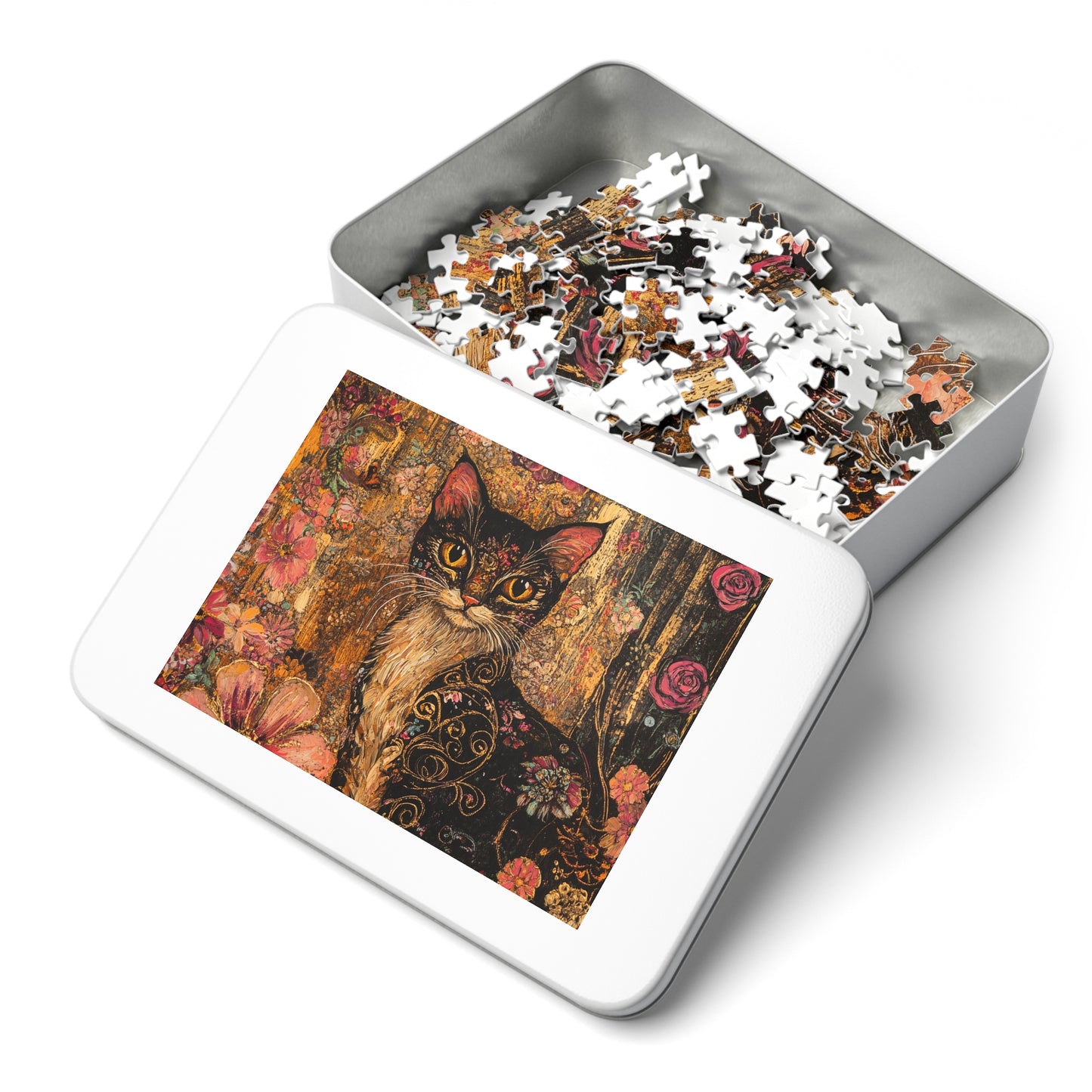 Wild Flower Cat Jigsaw Puzzle with Tin