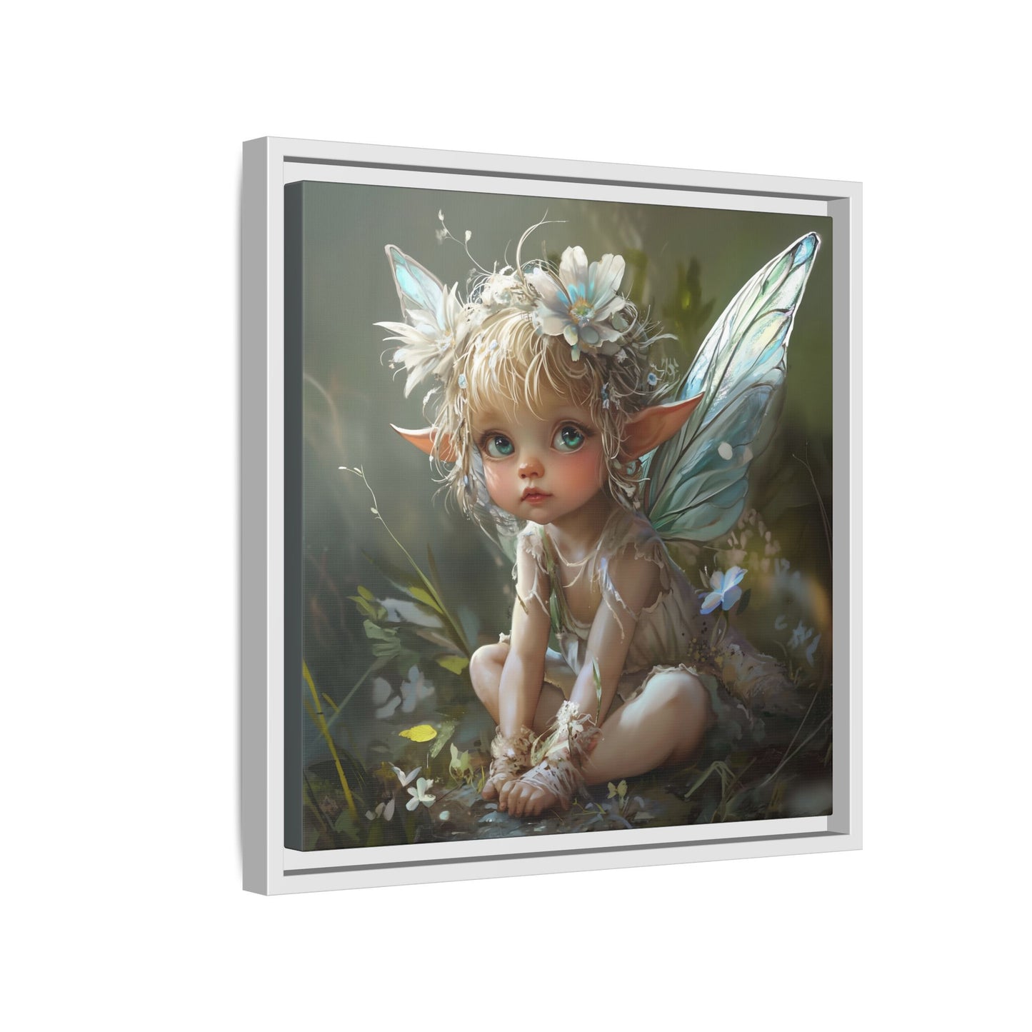 Baby Fairy Art Print, Framed Canvas, Whimsical Home Decor, Fairy Tale Gift, Magical Nursery Wall Art