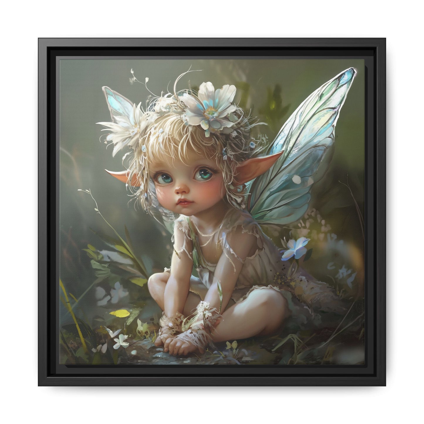 Baby Fairy Art Print, Framed Canvas, Whimsical Home Decor, Fairy Tale Gift, Magical Nursery Wall Art