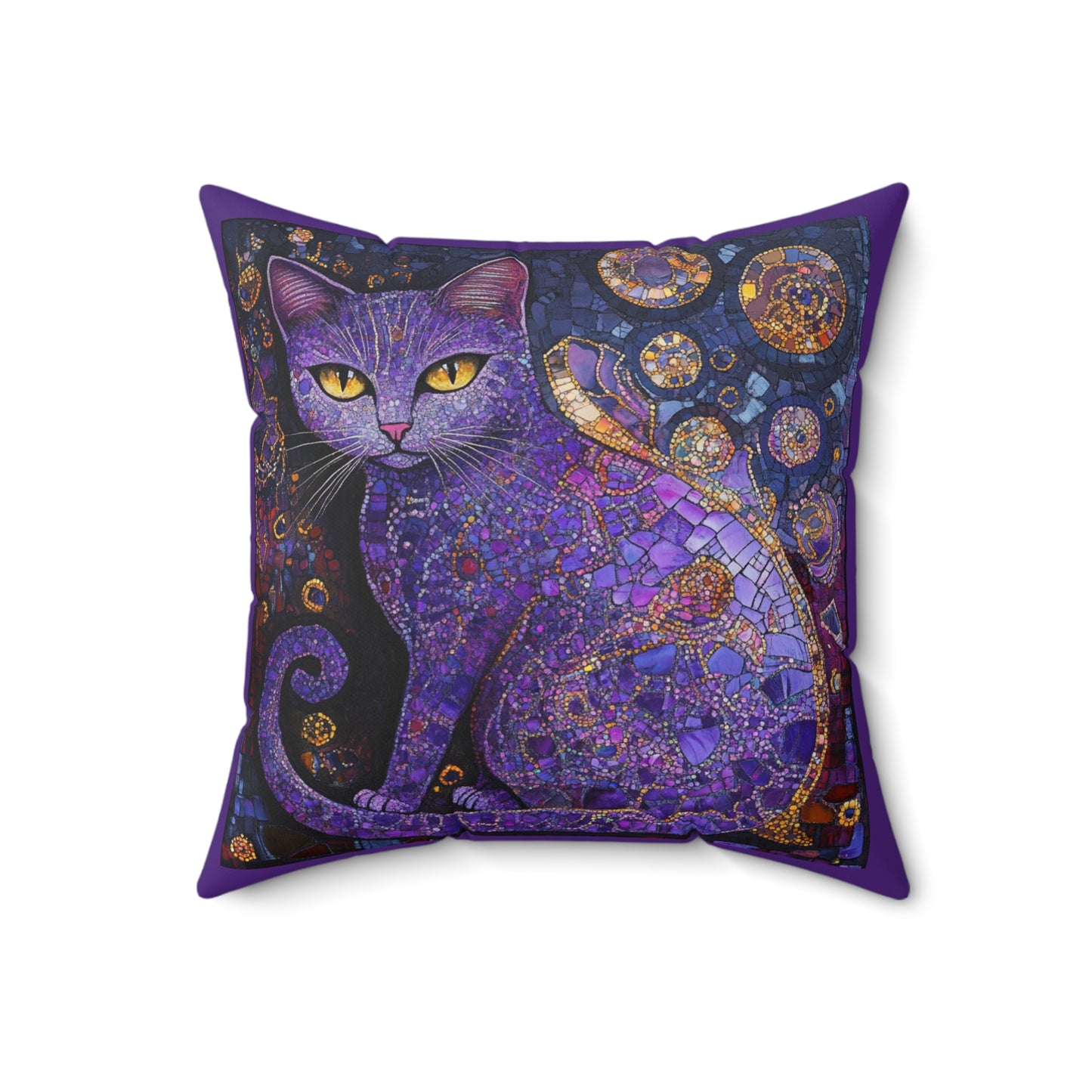 Crystal Cat Collection Amethyst Art Faux Suede Pillow, Decorative Cushion, Cat Lover Gift, Boho Home Decor, Unique Animal Pillow
