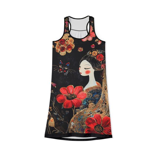 Women's Floral Racerback Dress, Bohemian Summer Dress, Casual Day Dress, Beach Cover-Up, Spring Party Dress, Gift Idea