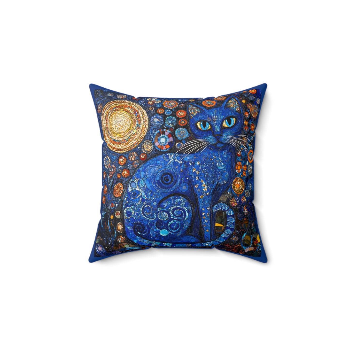 Crystal Cat Collection Lapis Lazuli Cat Faux Suede Pillow - Cozy Home Decor, Cat Lover Gift, Unique Cushion for Living Room
