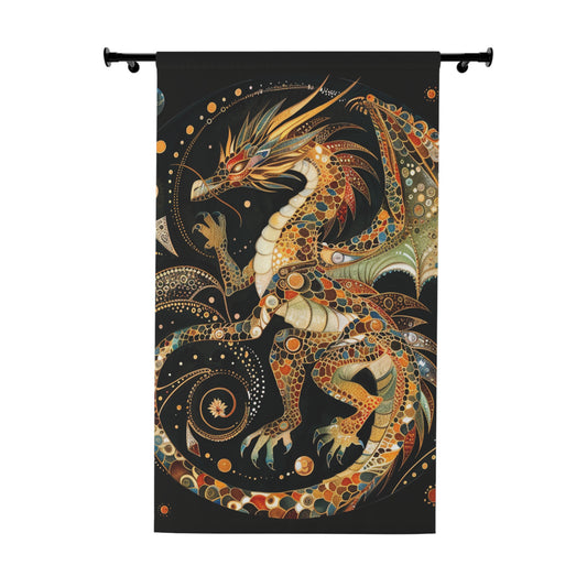 Dragon Art Window Curtain, Bohemian Decor, Living Room Drapes, Fantasy Home Accessories, Unique Gift Idea