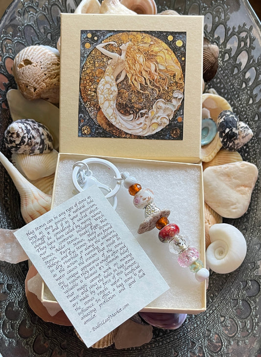 Czech Glass Bead and Stone Keychain with Mermaid Gift Box