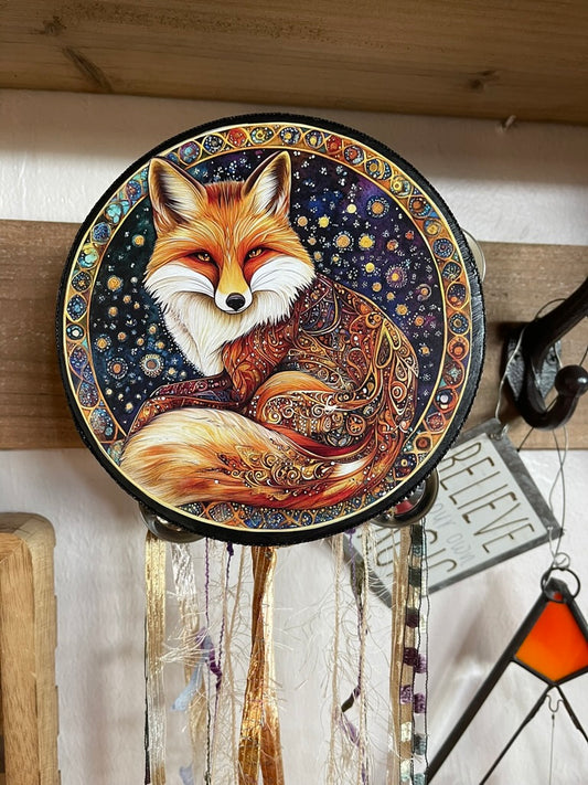 Mystical Fox Tambourine and Ribbon Wall Accent
