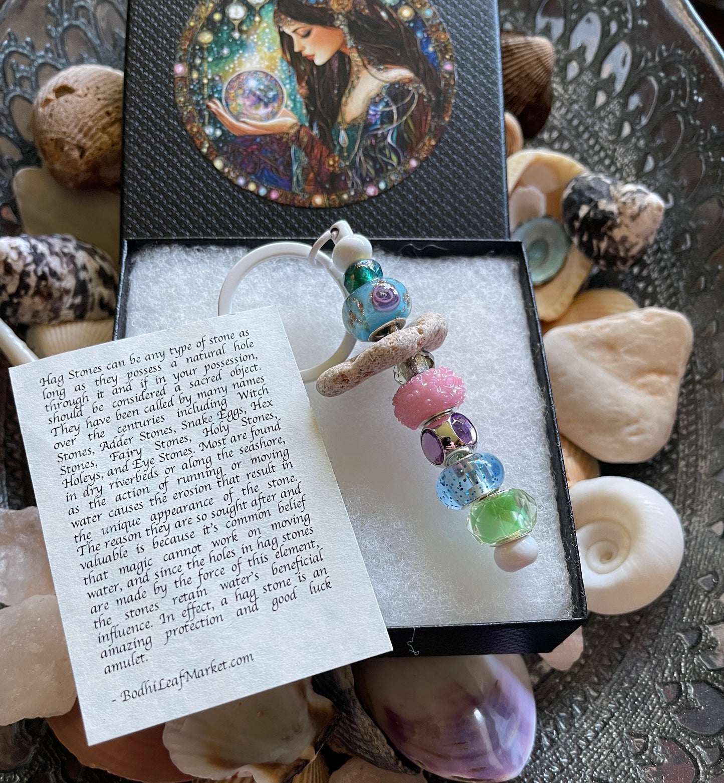 Colorful Beach Stone Keychain with Fortune Teller Gift Box