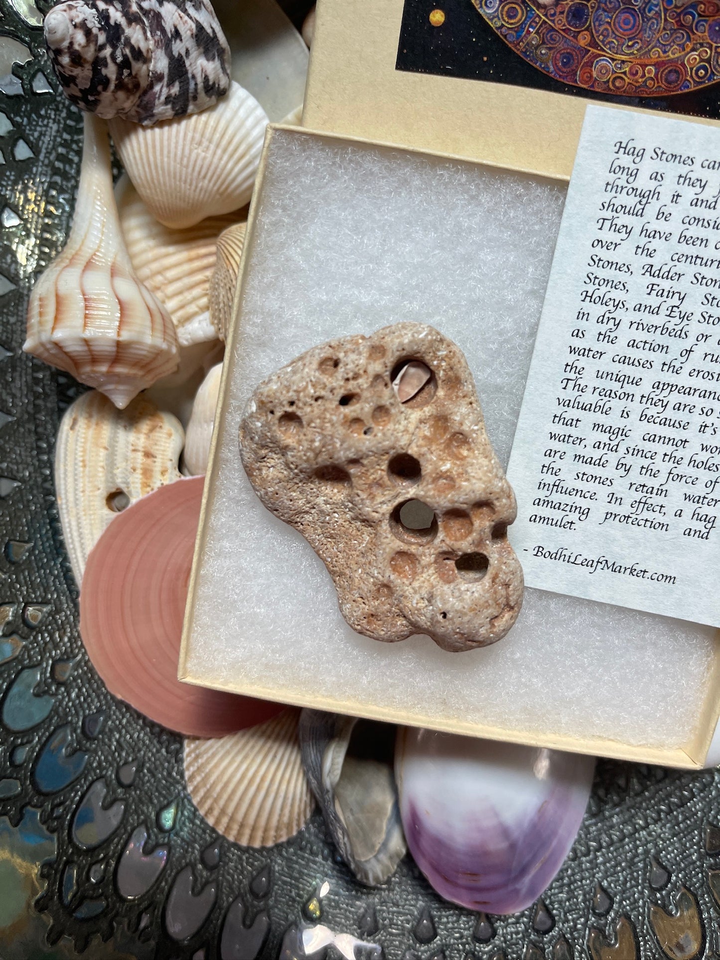 Unique Beige Hagstone with Mystical Cat Gift Box