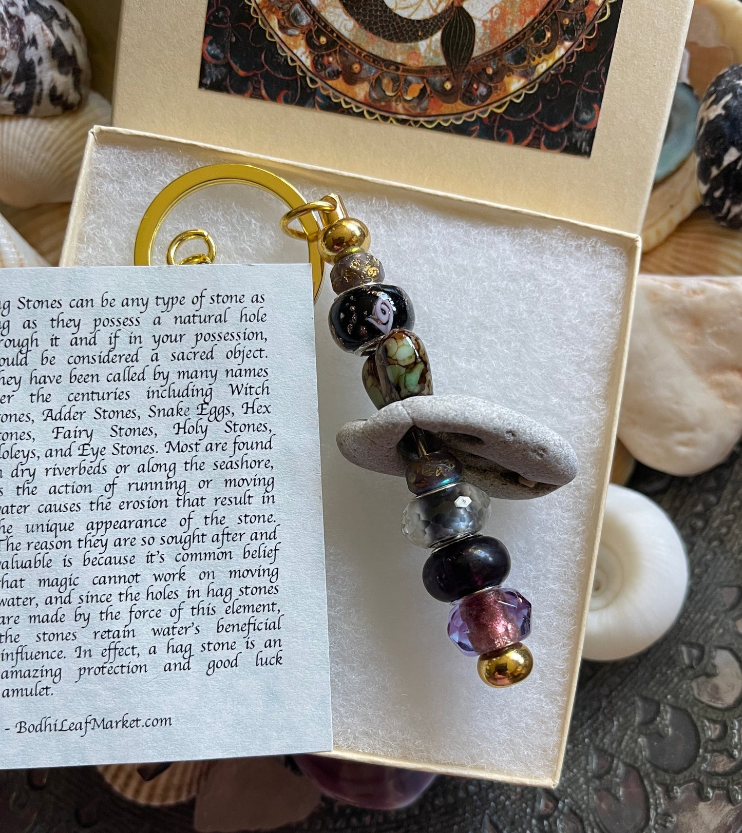 Mermaid Gift Box with Bead and Beach Stone Keychain