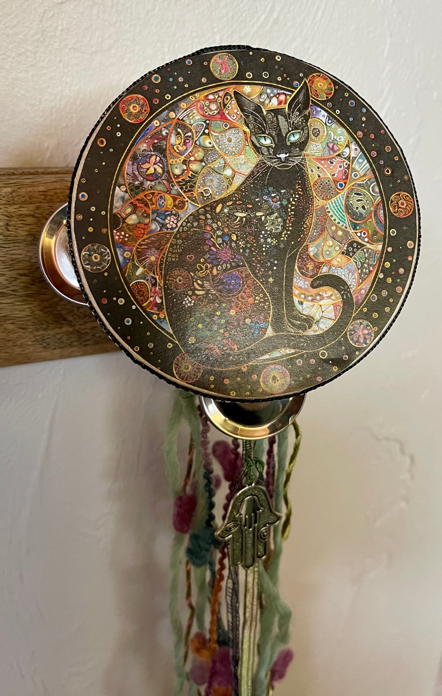 Charmed Hamsa Cat Tambourine Art, Bodhi Gifts