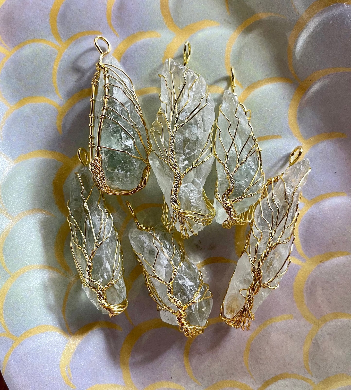 Beautiful Tree of Life Golden Wire Wrapped Pariosilite Crystals, Bodhi Crystal Magic