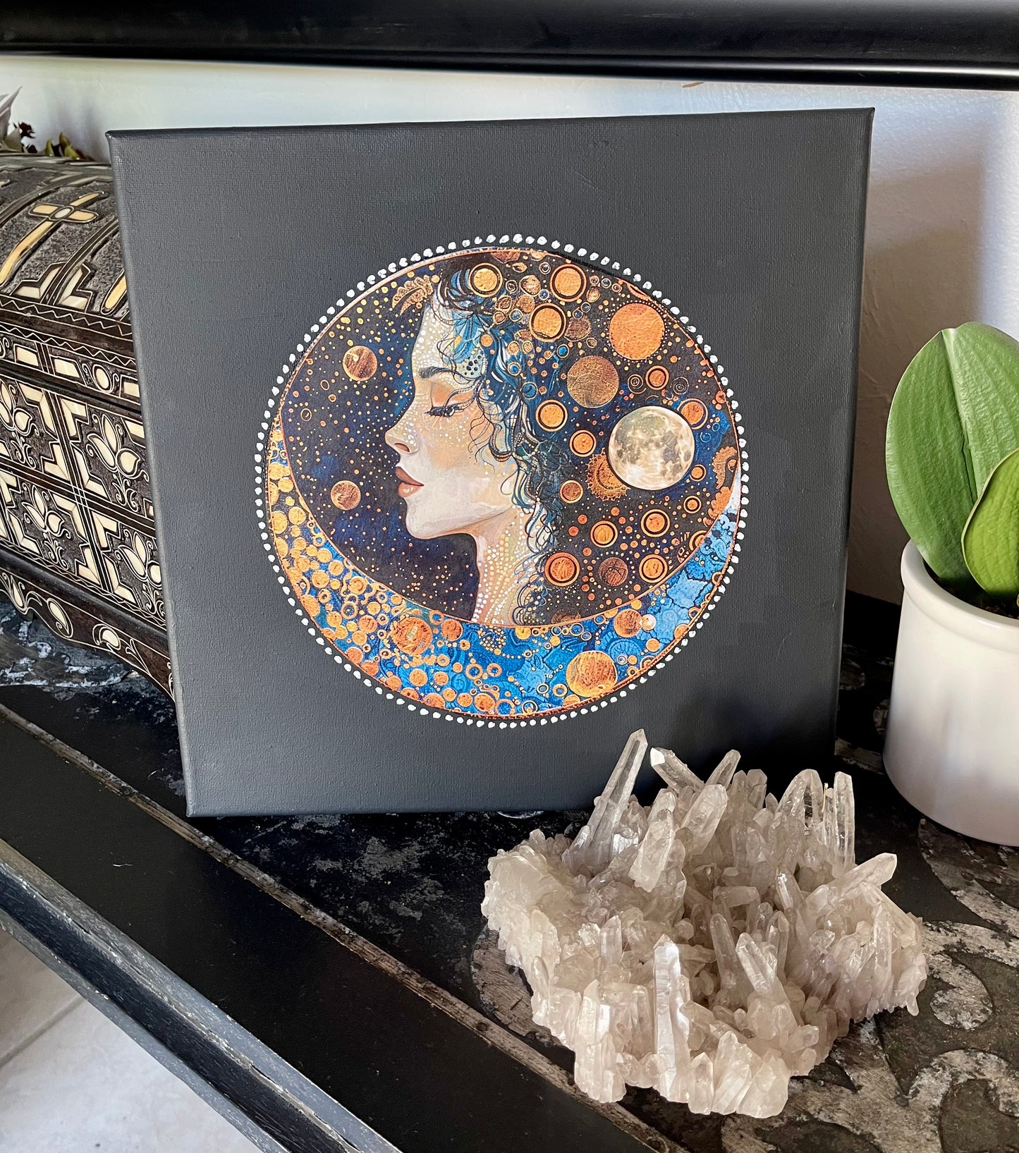 Lady of The Moon Canvas, Original Art, Wall Hanging, Bodhi Magic