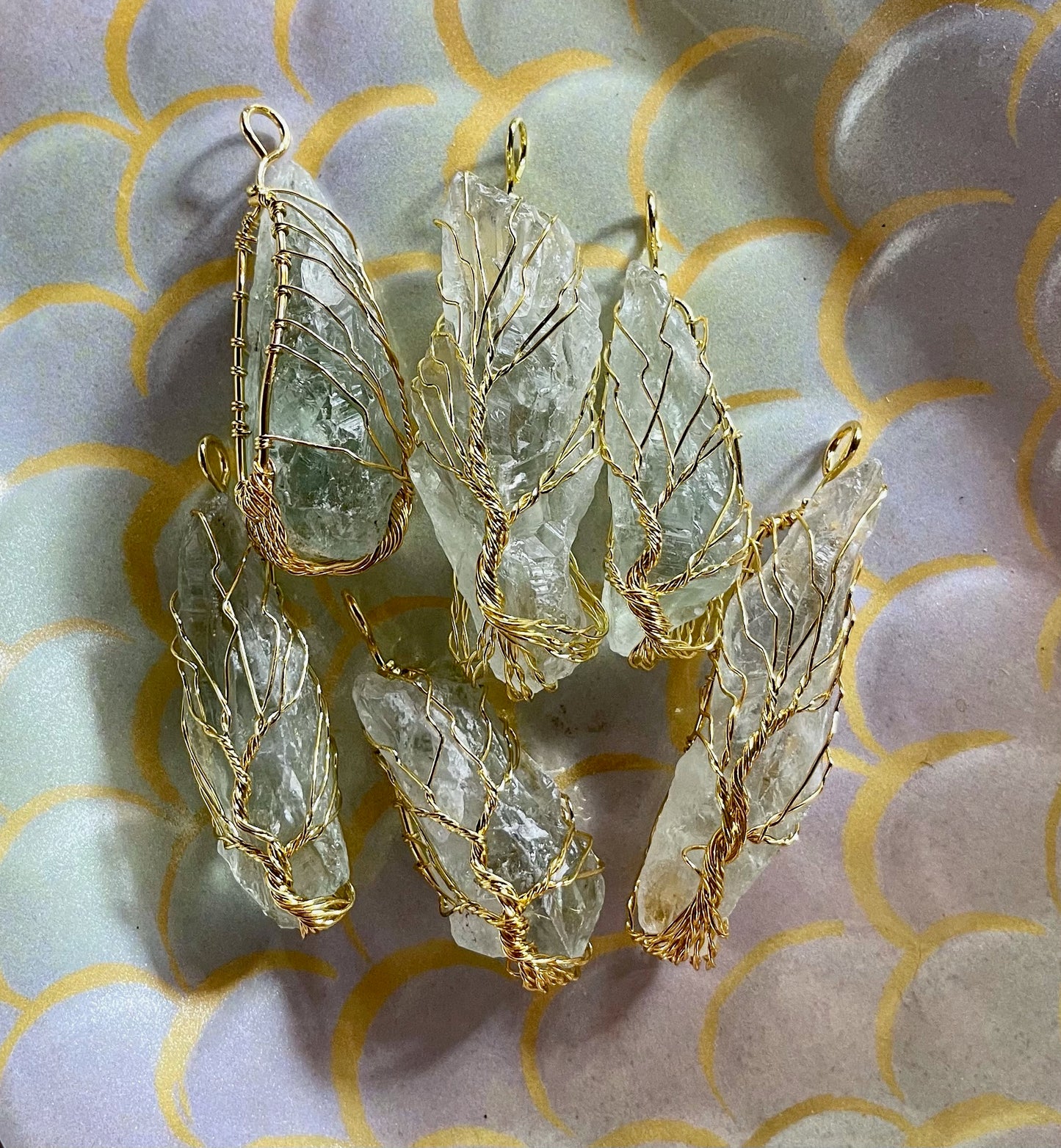 Beautiful Tree of Life Golden Wire Wrapped Pariosilite Crystals, Bodhi Crystal Magic